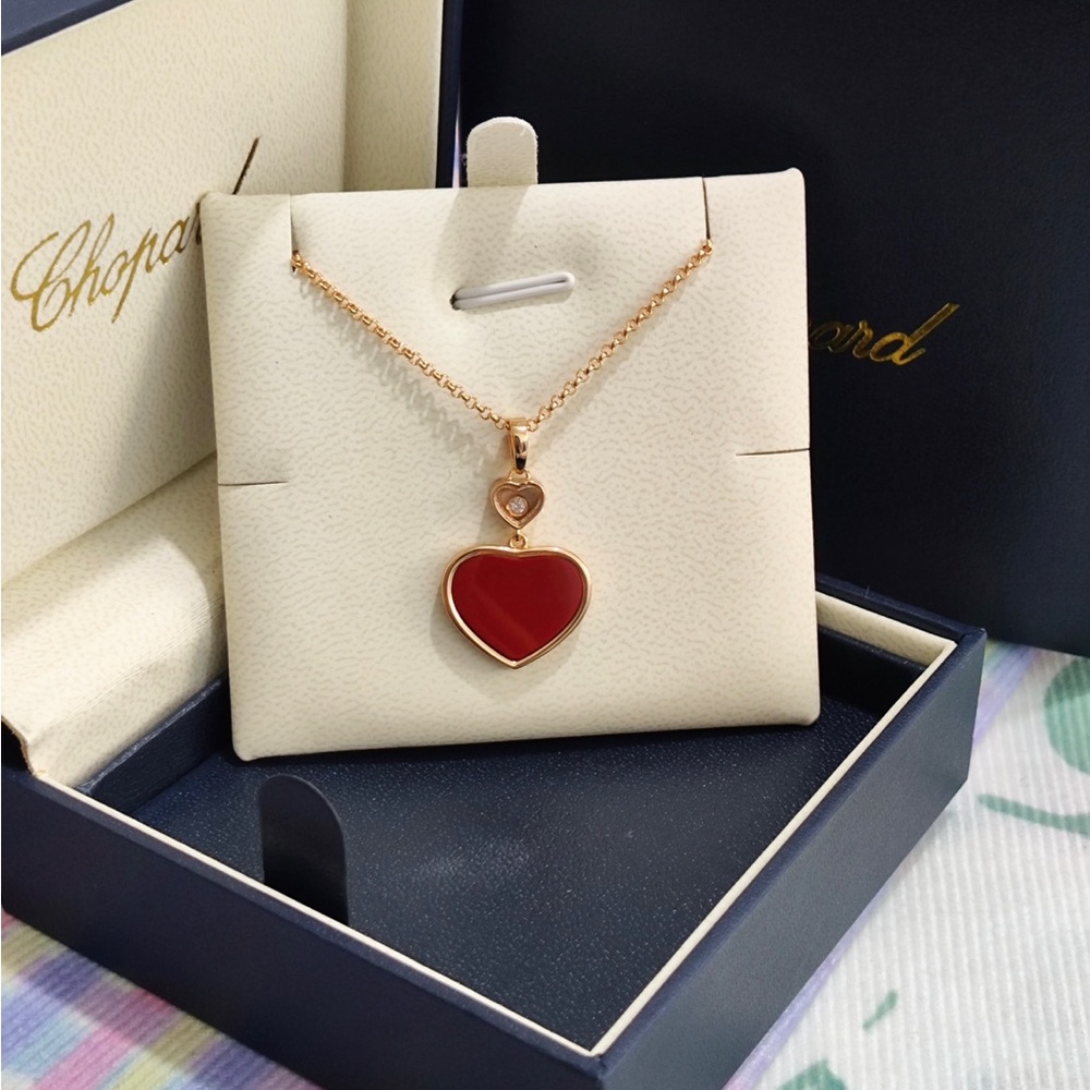 Chopard Rose Gold Heart Pendant Necklace with Red Center